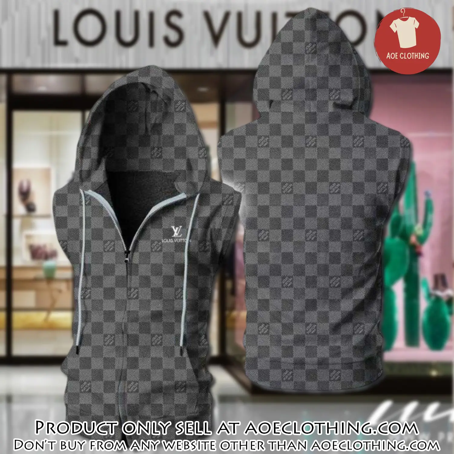 Louis vuitton grey unisex sleeveless zip up hoodie luxury for men women szh016 aoe1951117